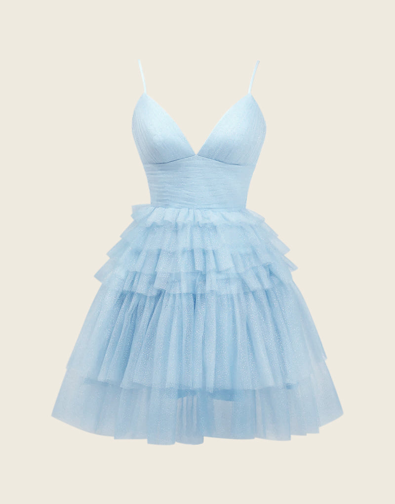 A-Linien-Heimkehrkleid mit tiefem V-Ausschnitt und Stufen