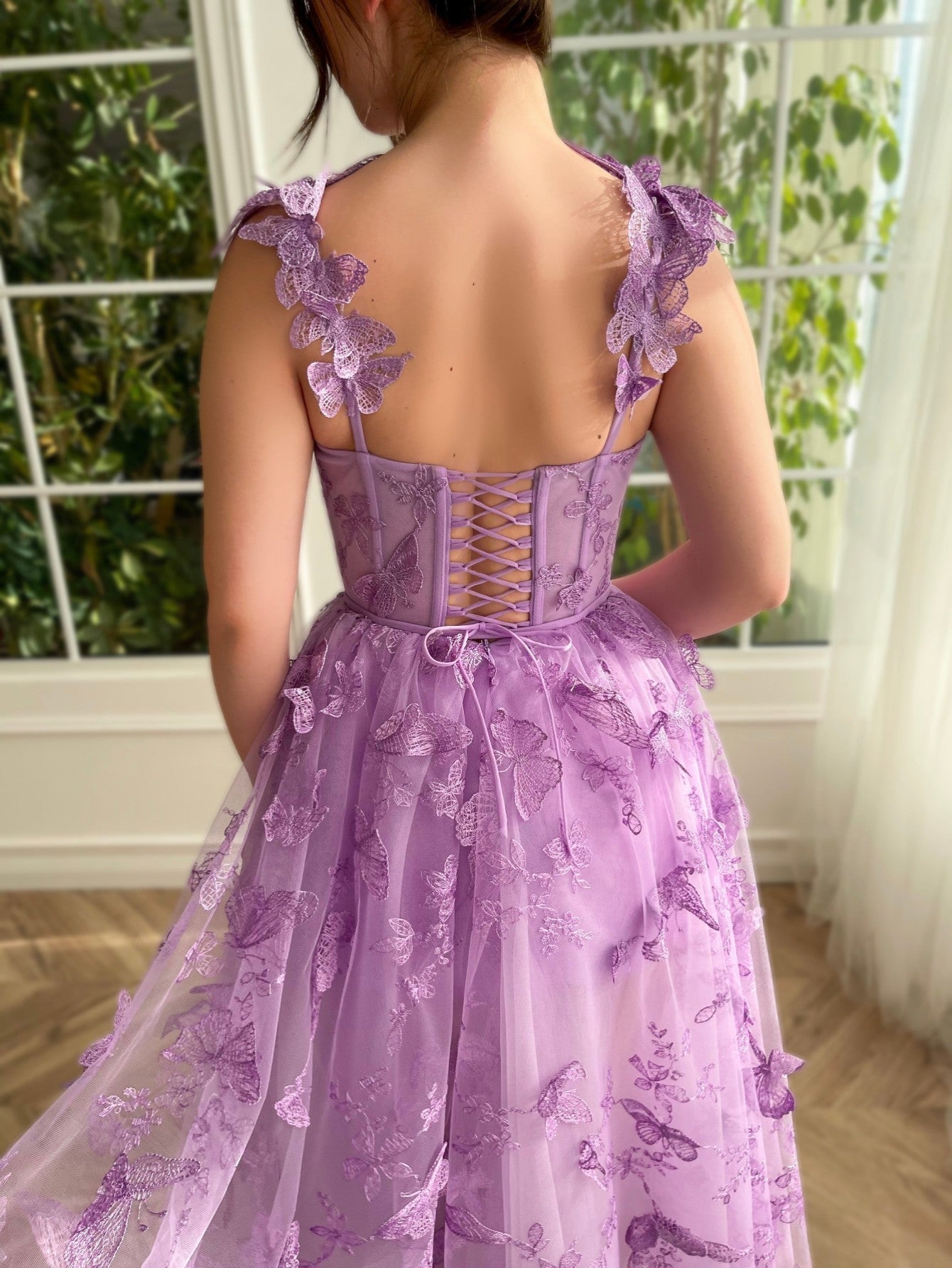 Aline Tulle Midi Prom Dress with 3D Butterflies