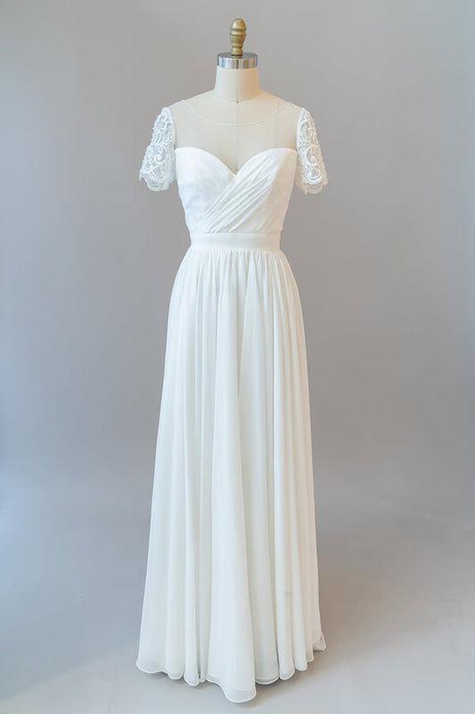 Langes, rückenfreies Brautkleid aus Chiffon in A-Linie mit Ärmeln