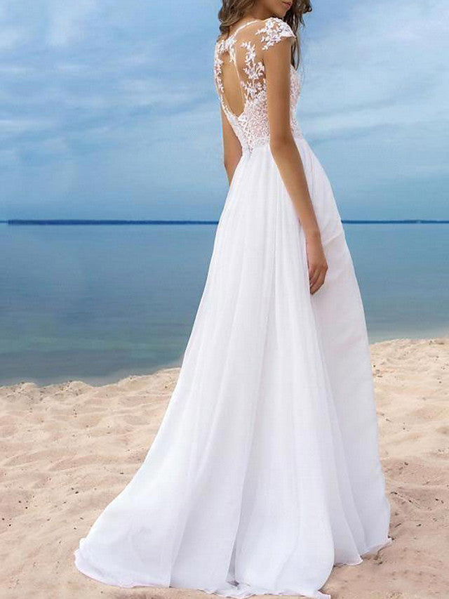 Langes, schulterfreies, rückenfreies A-Linien-Brautkleid aus Chiffon mit Schlitz