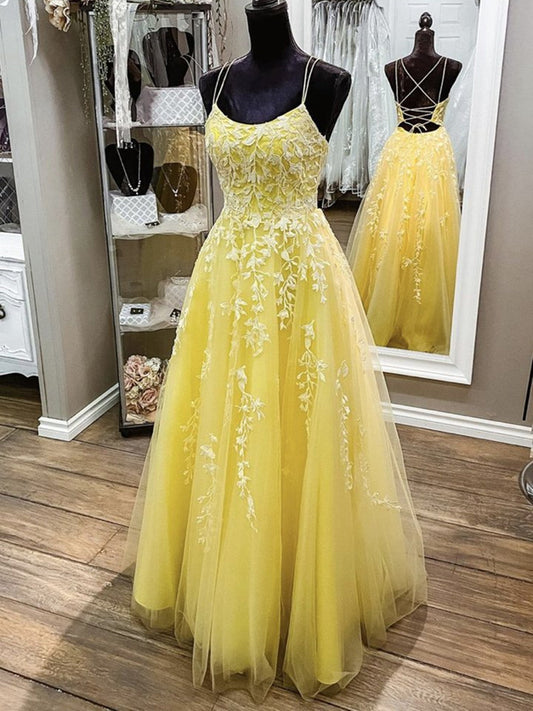 Langes, rückenfreies A-Linien-Ballkleid aus Tüll mit U-Ausschnitt