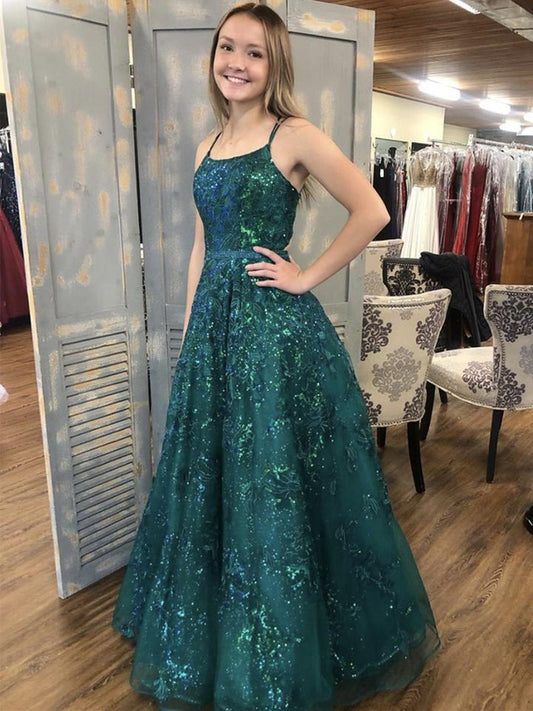 Vestidos de noche largos de graduación con escote cuadrado, tul y encaje