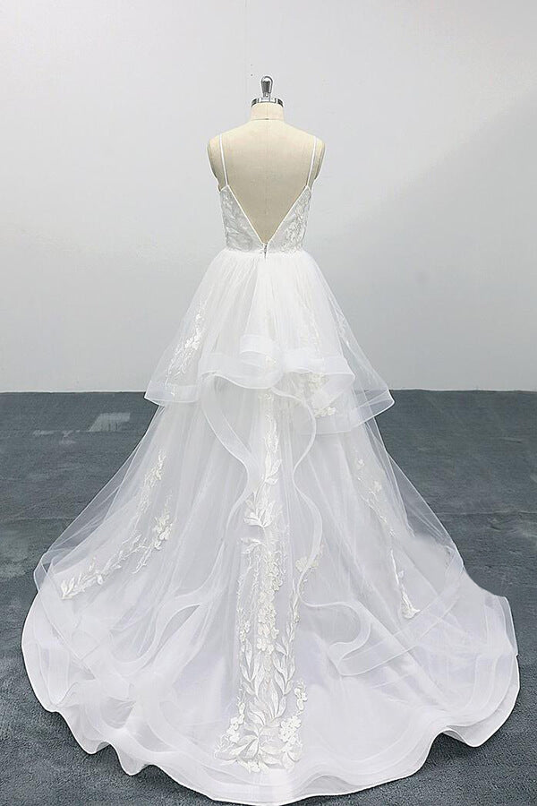 Langes A-Linien-Brautkleid aus Tüll mit Herzausschnitt und Spaghettiträgern