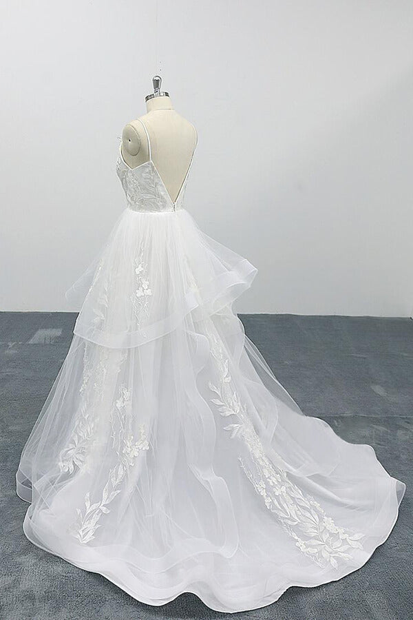 Langes A-Linien-Brautkleid aus Tüll mit Herzausschnitt und Spaghettiträgern