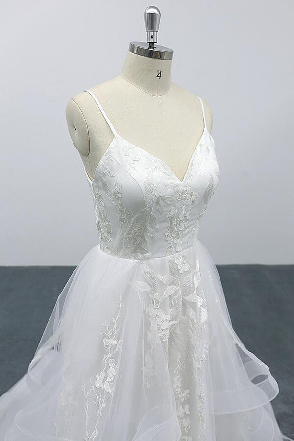 Langes A-Linien-Brautkleid aus Tüll mit Herzausschnitt und Spaghettiträgern