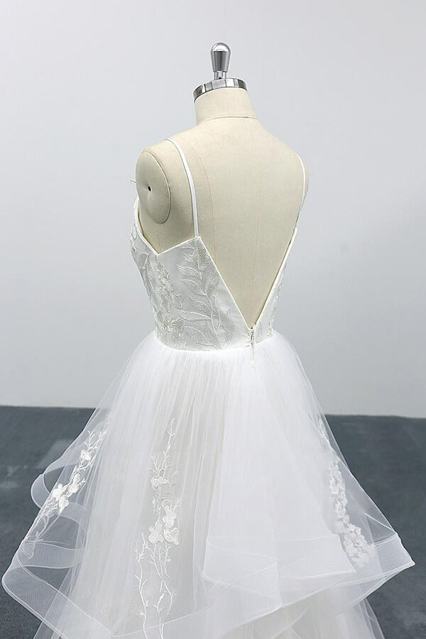 Langes A-Linien-Brautkleid aus Tüll mit Herzausschnitt und Spaghettiträgern