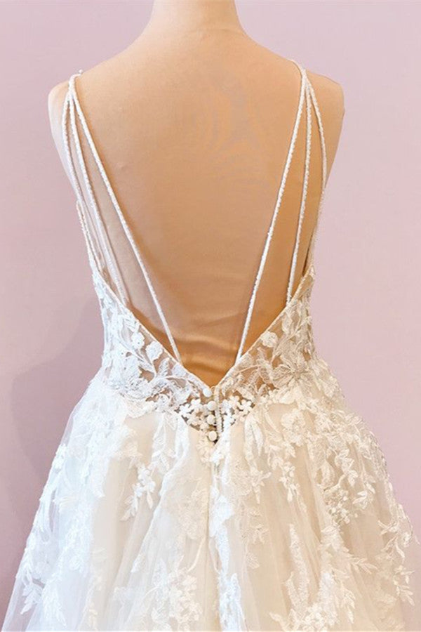 Langes A-Linien-Brautkleid aus Tüll mit Herzausschnitt und Spaghettiträgern