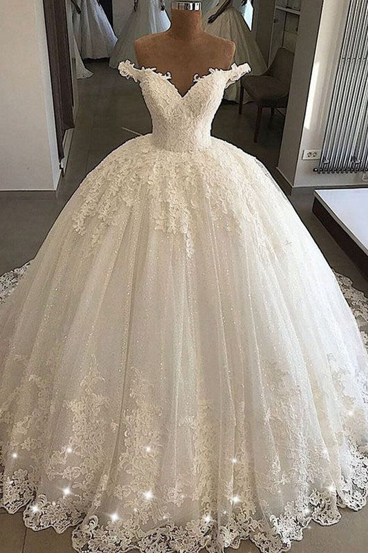 Lange Ballkleider Off-the-Shoulder Spitze Tüll Brautkleider
