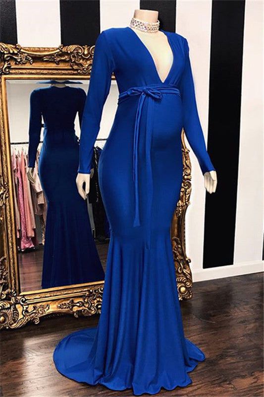 Vestido de noche formal para embarazadas, largo, estilo sirena, con escote en V profundo y mangas