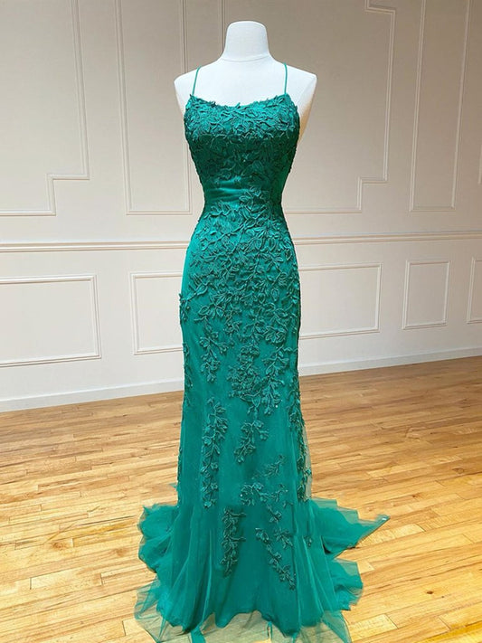 Langes Meerjungfrau-Abendkleid mit trägerlosem Tüll und offenem Rücken