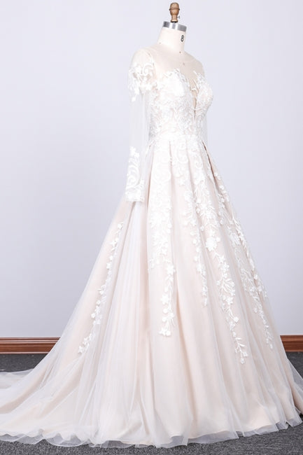 A-Linien-Brautkleid mit langen Ärmeln und Tüllapplikationen