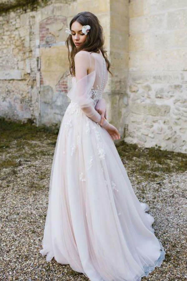 Langarm Strand Brautkleider Kalte Schulter Boho Rustikales Brautkleid