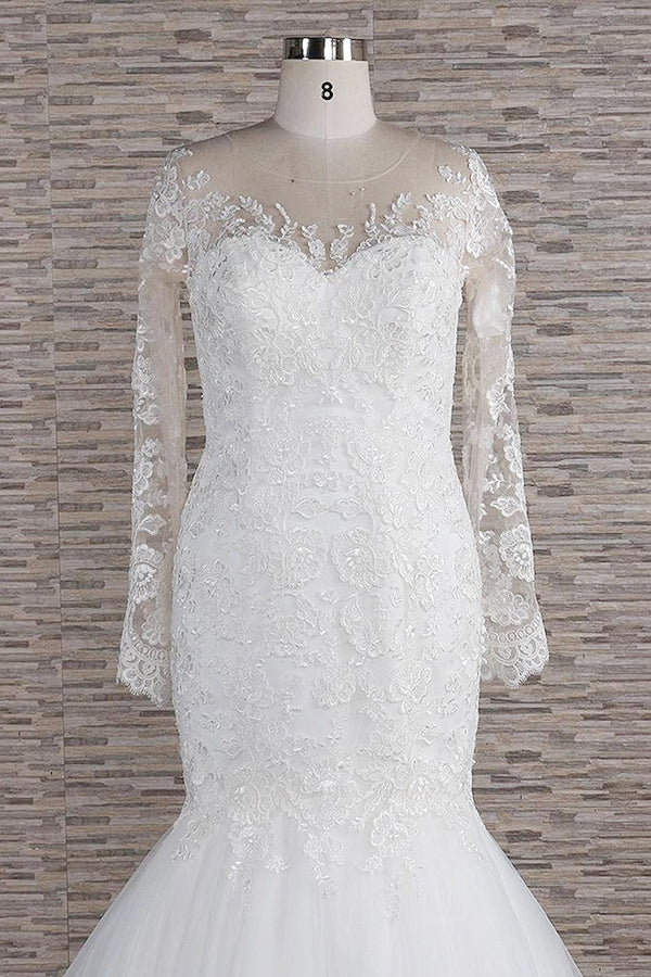 Langarm Meerjungfrau Sweetheart Applikationen Spitze Rückenfreies Brautkleid