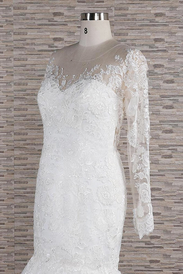 Langarm Meerjungfrau Sweetheart Applikationen Spitze Rückenfreies Brautkleid
