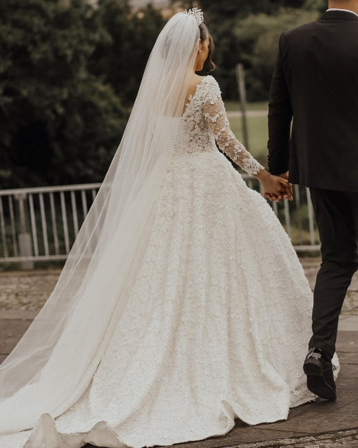 Luxuriöse Brautkleider aus Spitze | A-Linien-Brautkleider mit Ärmeln
