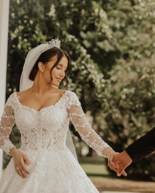 Luxuriöse Brautkleider aus Spitze | A-Linien-Brautkleider mit Ärmeln