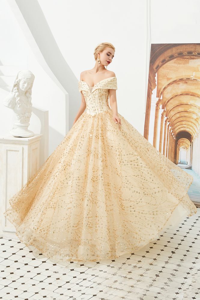 Luxuriöses schulterfreies Tüll-Ballkleid mit Pailletten, Prinzessinnen-Partykleid für Mädchen