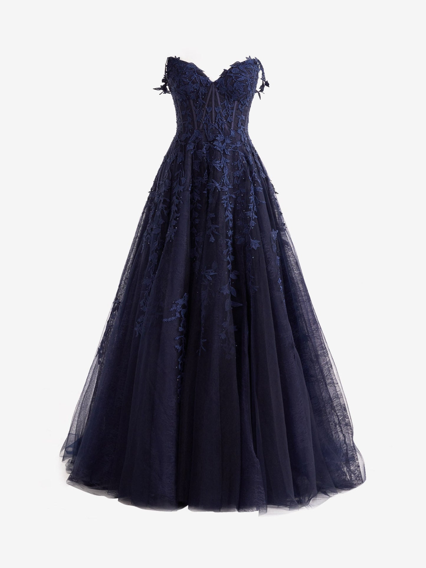 Vestido de fiesta de tul con encaje y escote en forma de corazón con abertura