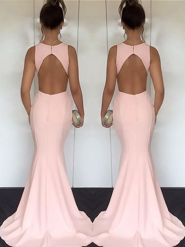 Vestidos de fiesta de sirena con joya sin mangas y satén de seda fruncido