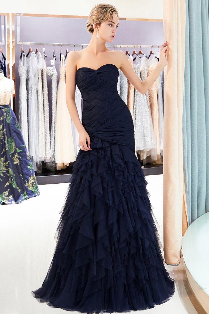 Meerjungfrau Sweetheart Trägerloses Drapiertes Tüll Langes Abendkleid