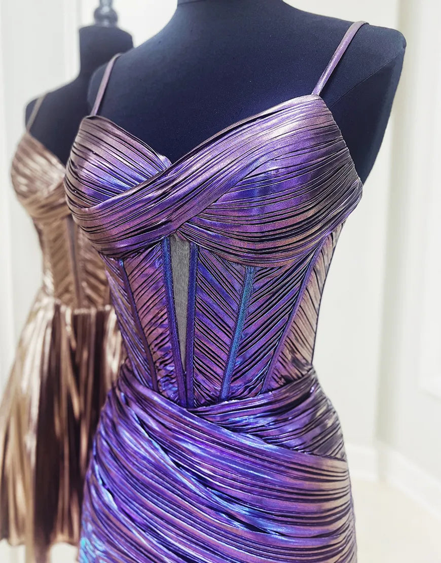 Metallic-Gold A-Linie Satin Spaghettiträger Homecoming-Kleid