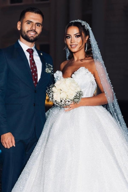 Moderne Prinzessin ärmellose A-Linie Brautkleider mit Glitzer