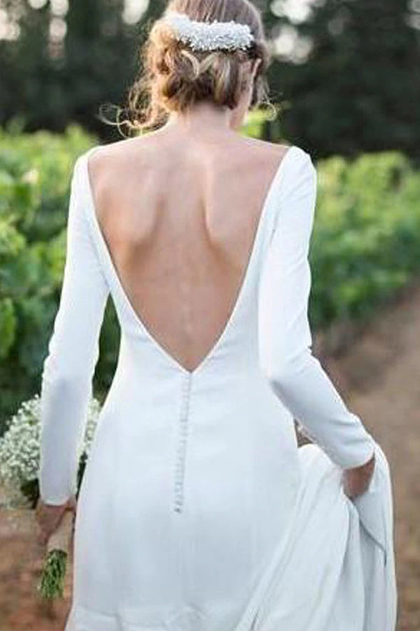 Neuankömmling Bateau Langarm Designer Brautkleid