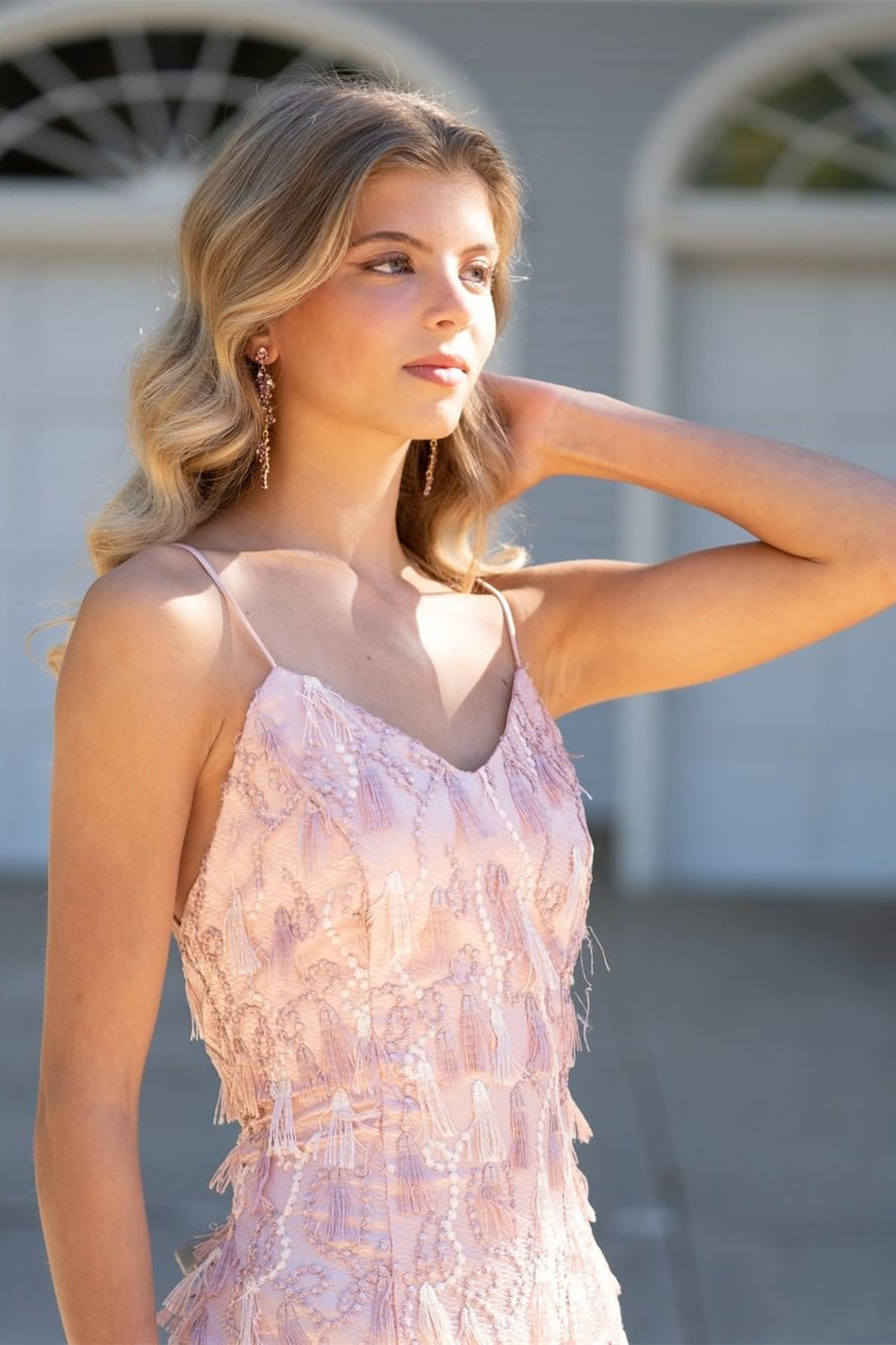 Vestido de fiesta rosa sin mangas con apliques y espalda descubierta, recién llegado