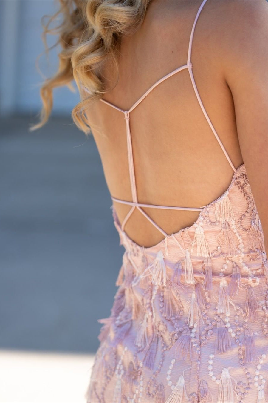Vestido de fiesta rosa sin mangas con apliques y espalda descubierta, recién llegado