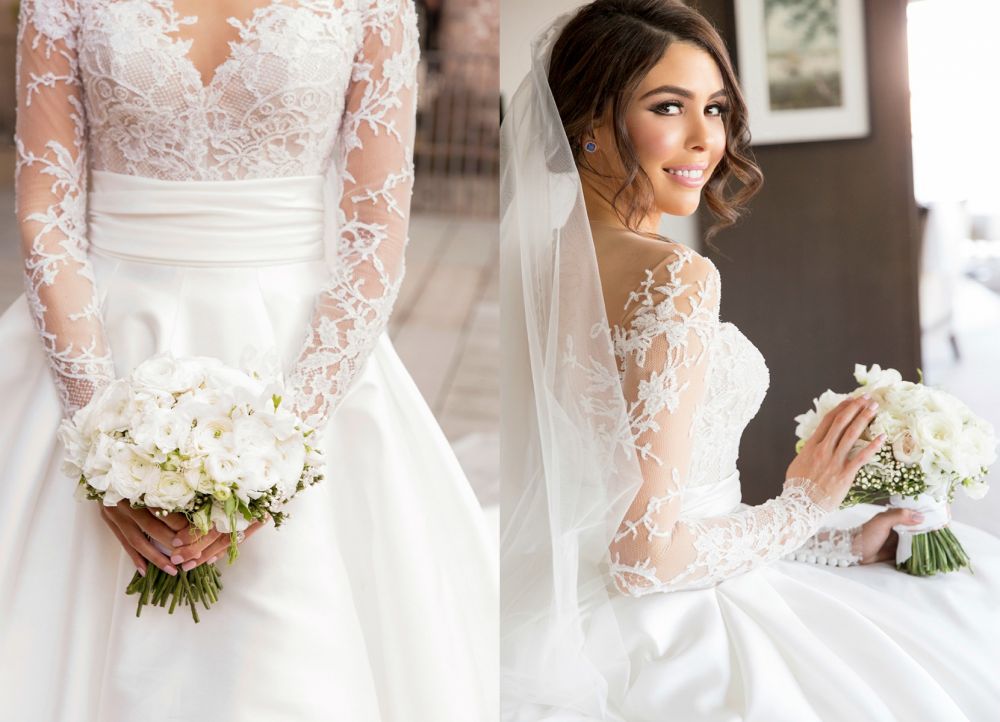 Neues Brautkleid mit Schlitz und Illusionsrücken aus Spitze mit abnehmbarem Rock