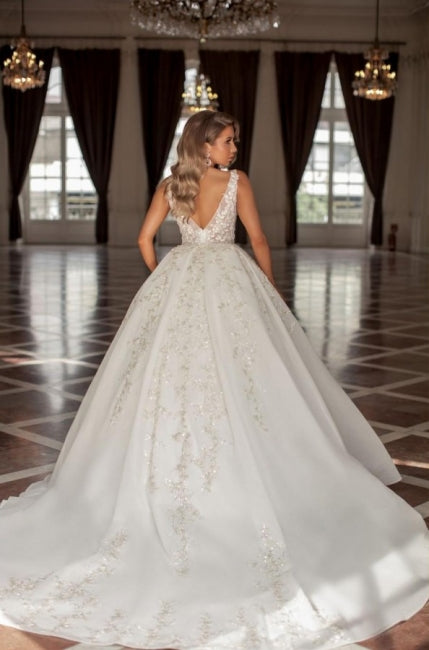 Edles Träger ärmelloses Ballkleid aus Spitze Brautkleid