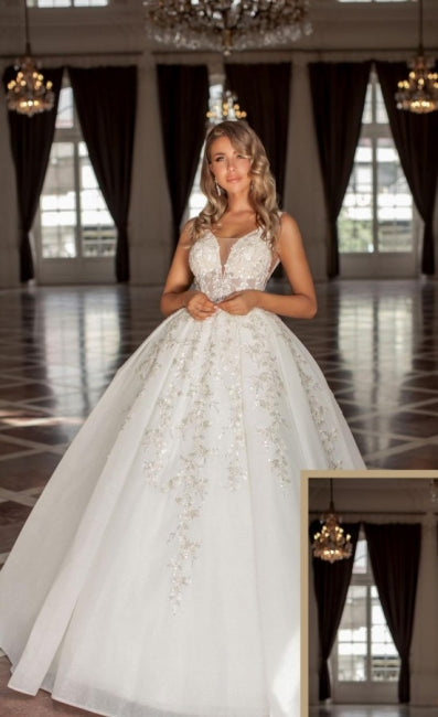 Edles Träger ärmelloses Ballkleid aus Spitze Brautkleid