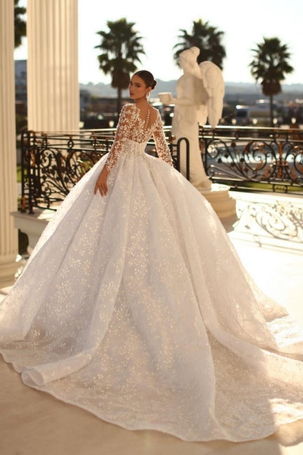 Edles Herzausschnitt 3/4 Ärmel Ballkleid Spitze Brautkleid Strass