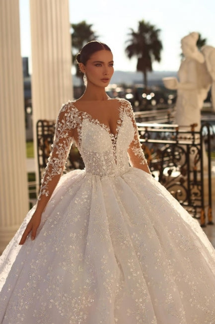 Edles Herzausschnitt 3/4 Ärmel Ballkleid Spitze Brautkleid Strass