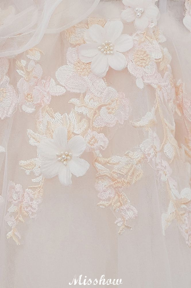 Schulterfreies A-Linien-Ballkleid mit bodenlangem Tüll-Brautkleid mit Applikationen