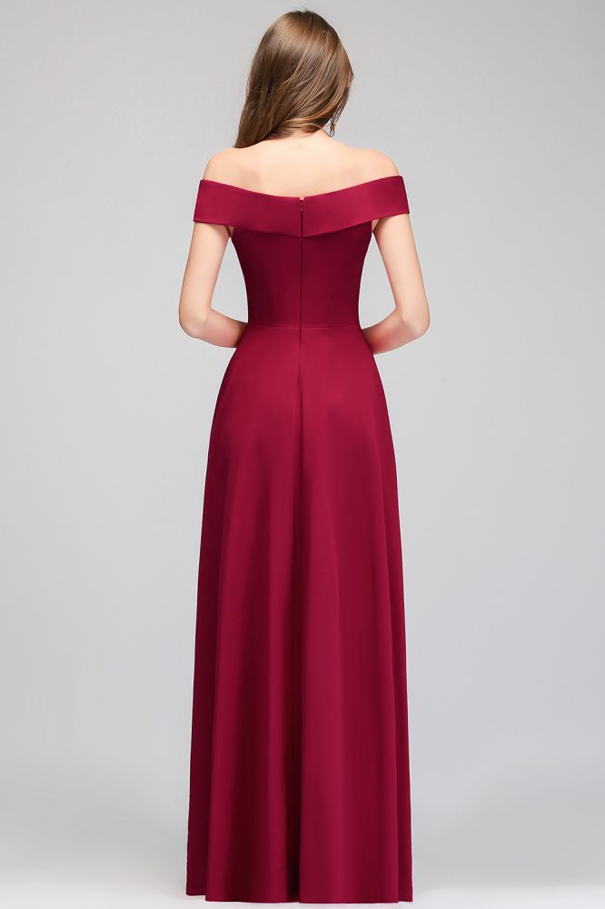 Bodenlanges, schulterfreies, burgunderrotes Partykleid
