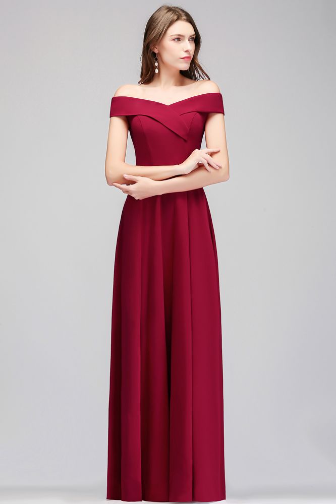 Bodenlanges, schulterfreies, burgunderrotes Partykleid