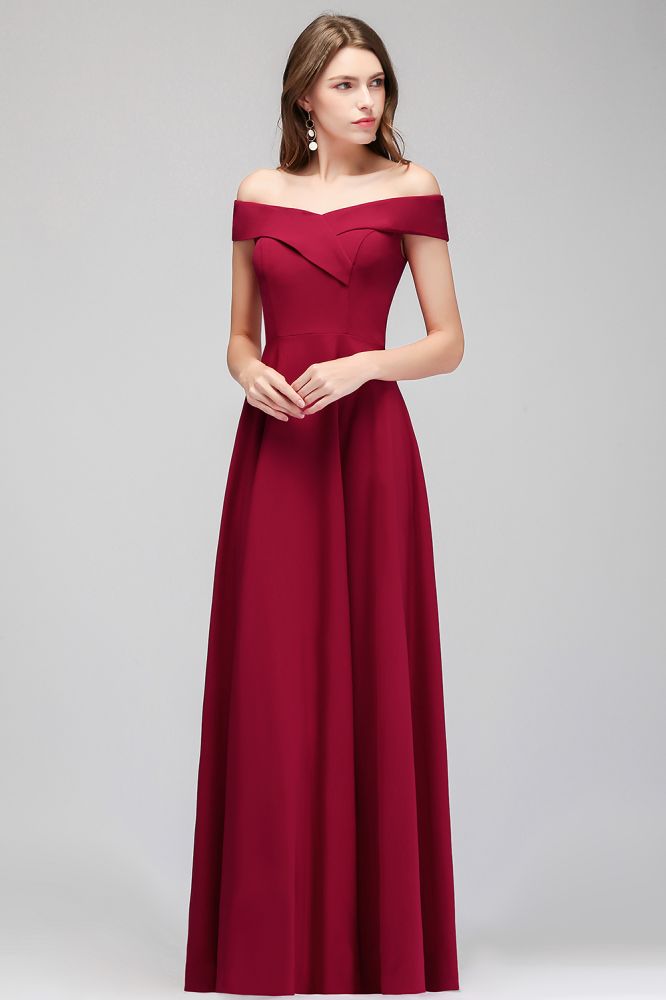 Bodenlanges, schulterfreies, burgunderrotes Partykleid