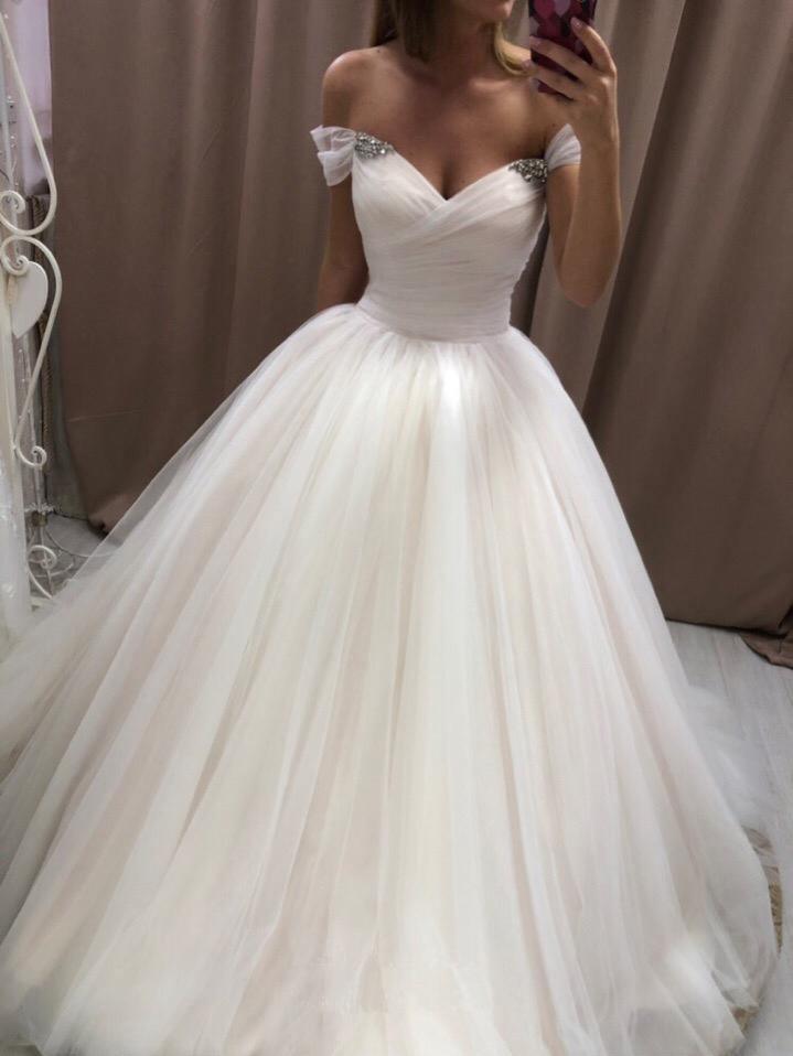 Off The Shoulder Tulle Sweetheart White Wedding Dresses Bridal Gown