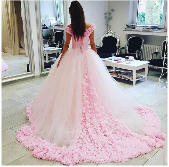 Schulterfreies Vintage-Rosa-Ballkleid-Brautkleider