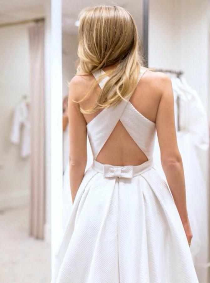 Offenes Rücken Brautkleider Taschen A-Linie Criss-Cross Brautkleid