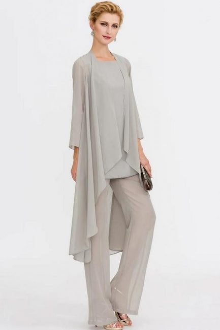 Traje de pantalón de 3 piezas, vestido de madre de la novia, talla grande, largo hasta el suelo, gasa