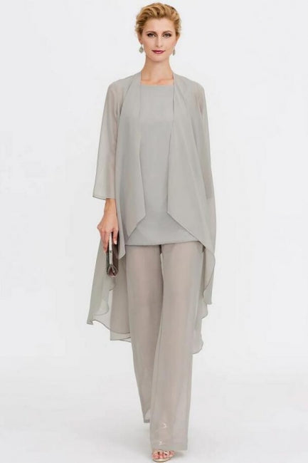 Traje de pantalón de 3 piezas, vestido de madre de la novia, talla grande, largo hasta el suelo, gasa
