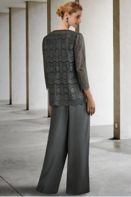 Traje de pantalón de 3 piezas, vestido de madre de la novia, talla grande, con encaje