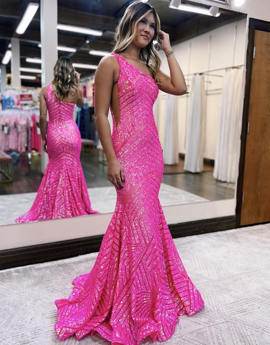 Vestido de fiesta de sirena con lentejuelas y un solo hombro