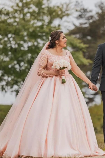 Brautkleid in Übergröße, florales Tüll-A-Linien-Brautkleid mit langen Ärmeln