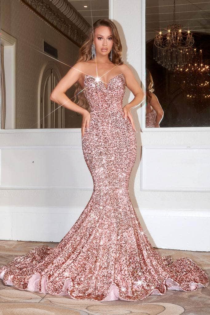 Vestido de lentejuelas con escote en V sin tirantes