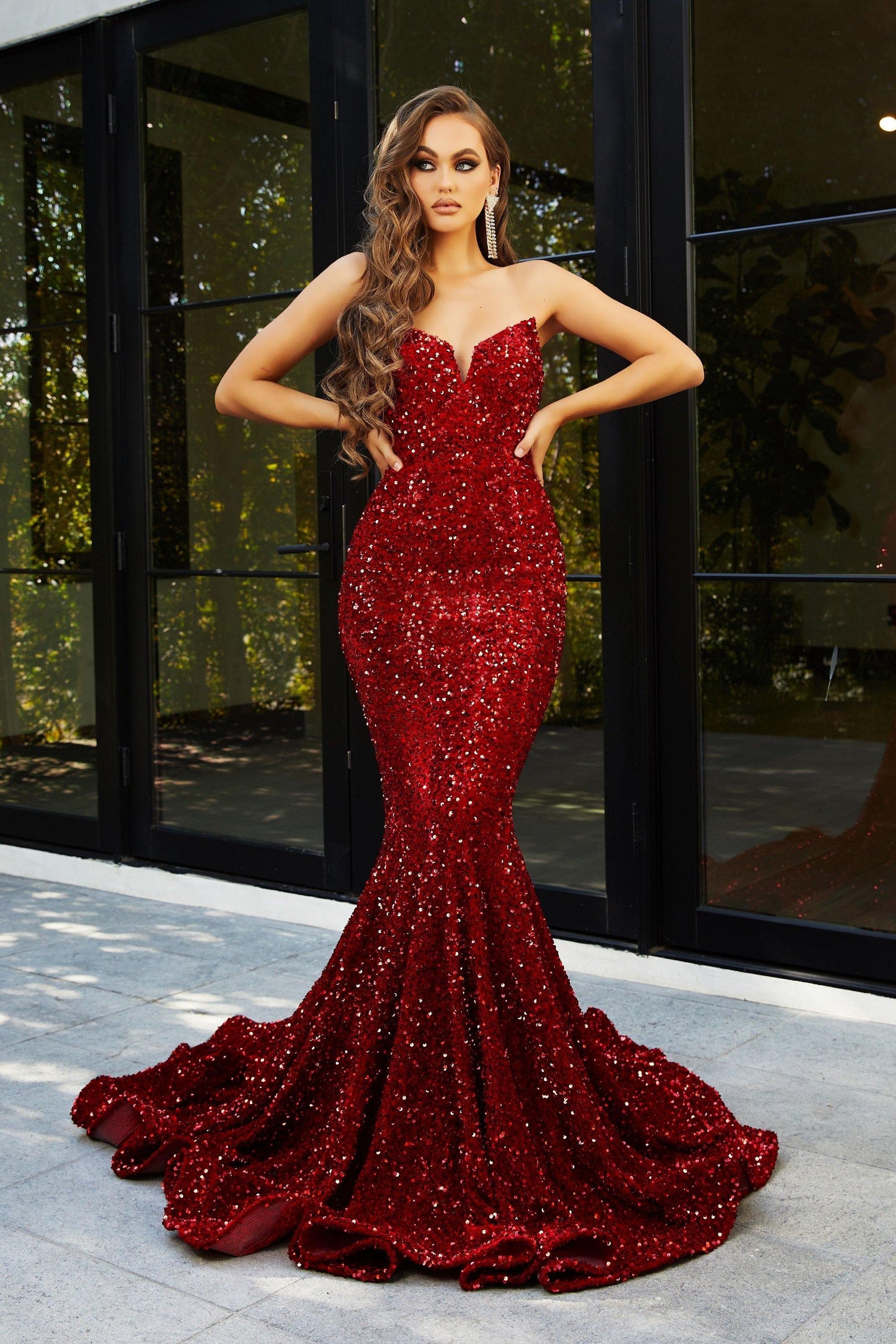 Vestido de fiesta largo sin tirantes