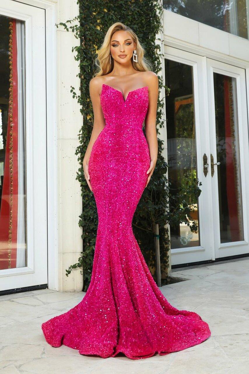 Vestido de fiesta largo sin tirantes