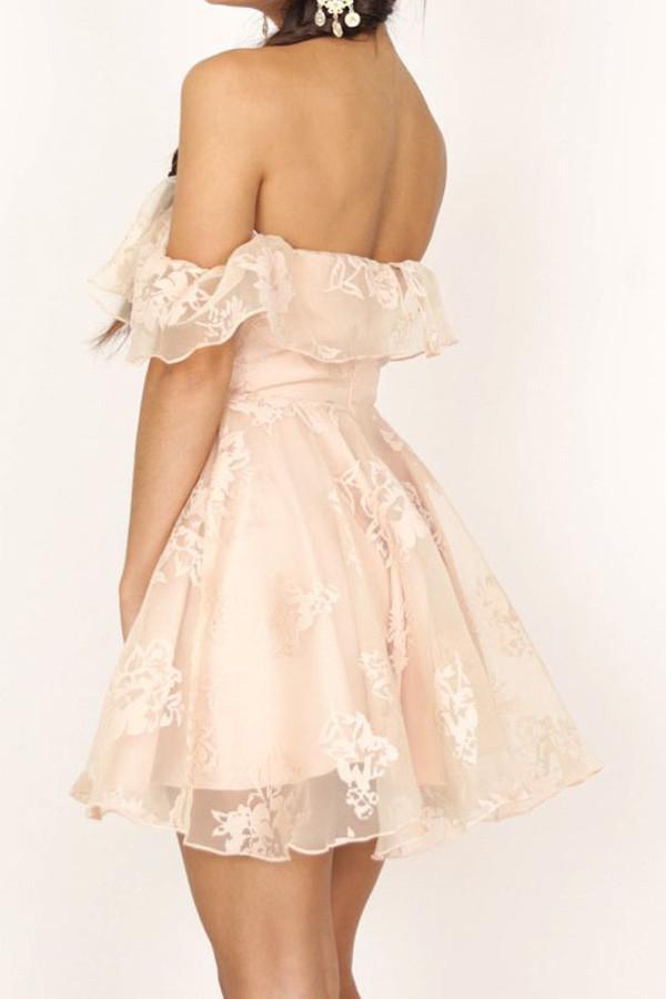 Prinzessin Schulterfreies Rüschen-Heimkehrkleid Kurzes Partykleid